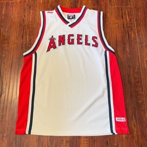 Anaheim Angels Basketball Jersey By Stitches Size Large Red/White Preowned Read!